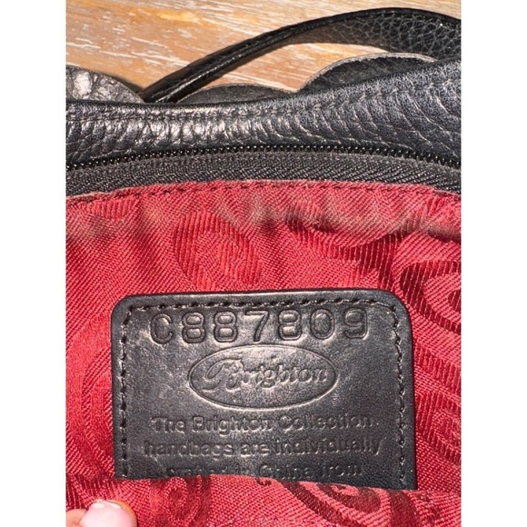 Brighton Black Floral Leather Applique Shoulder Bag Silver Chain Heart Charm - Picture 11 of 13